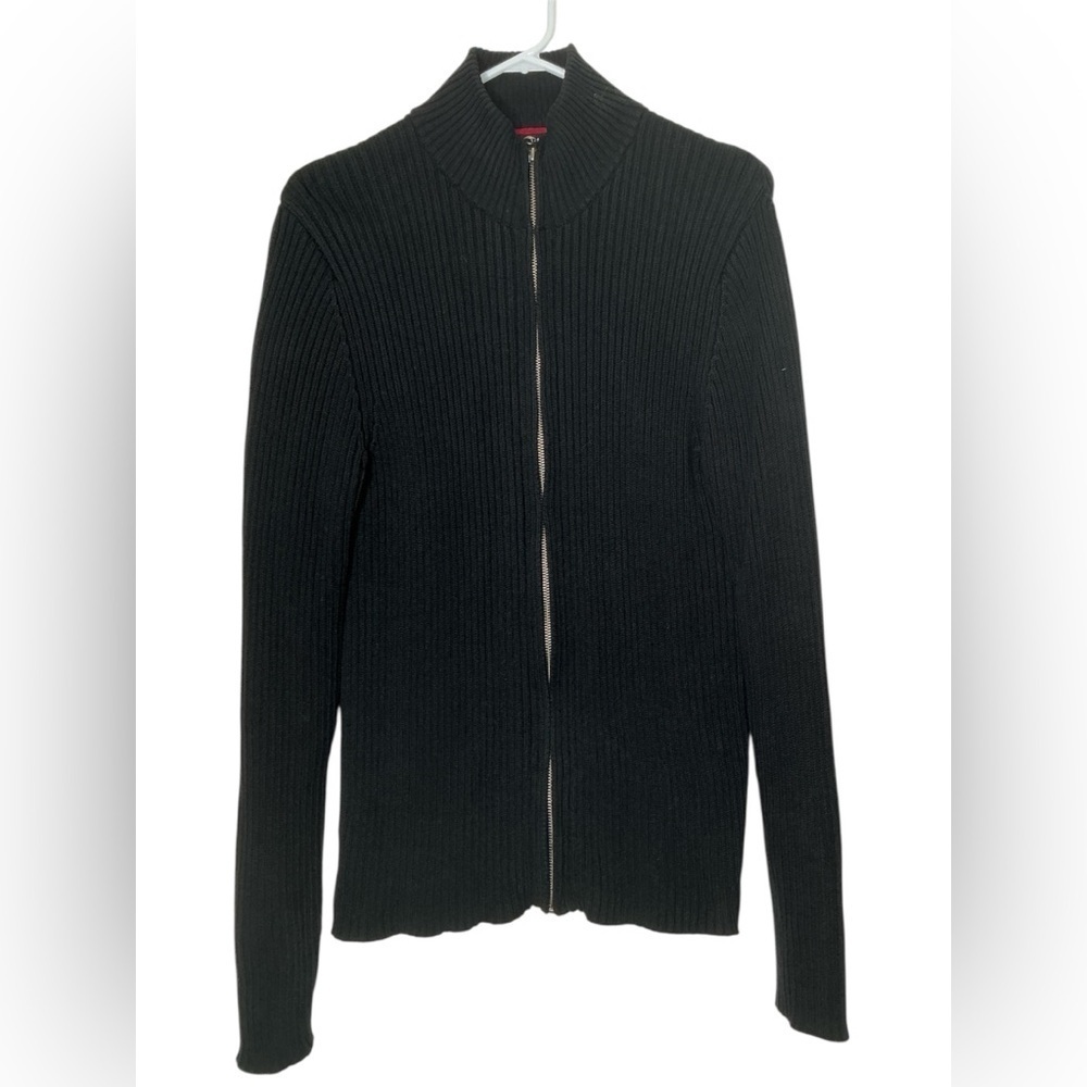 Mens Ralph Lauren Polo Jeans Ribbed Knit Zip Up Sweater Jacket in Black Large